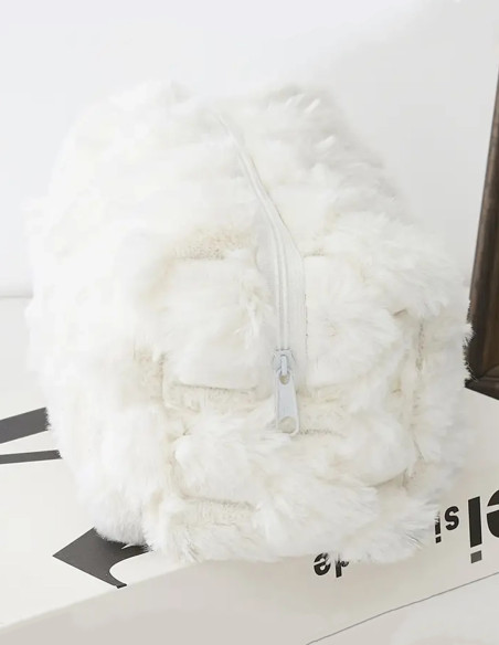 Trousse de Maquillage en Fausse Fourrure – Rose, Blanche et Verte