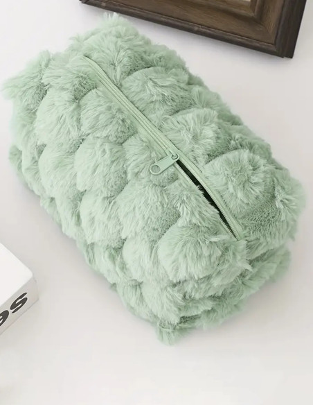 Trousse de Maquillage en Fausse Fourrure – Rose, Blanche et Verte