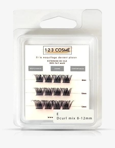 Extensions de cils E D curl8 - 10 - 12 mm - faux cils cat eyes - 123 Cosmé