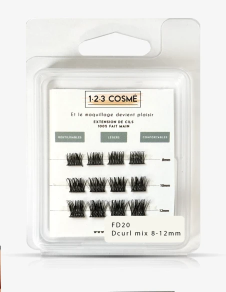 Extensions de cils FD20 D curl 8 - 10 - 12 mm - faux cils cat eyes