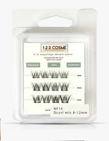 Extensions de cils NF14 D curl 8 - 10 - 12 mm - faux cils cat eyes