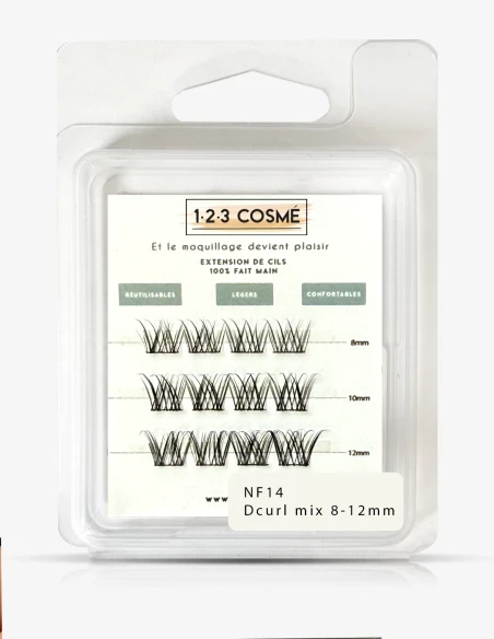 Extensions de cils NF14 D curl 8 - 10 - 12 mm - faux cils cat eyes