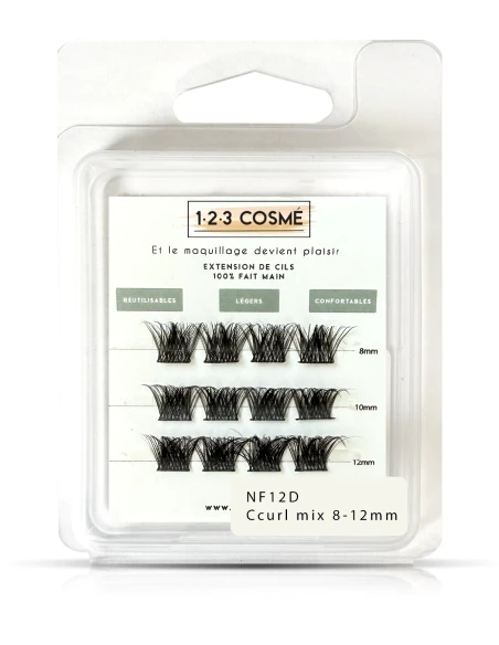 Extensions de cils NF12D C curl curl 8 - 10 - 12 mm - faux cils cat eyes
