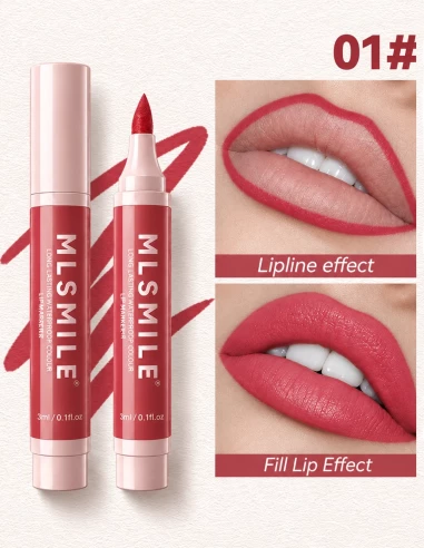 Feutre à lèvres Color Lock teinte rose avec résultat avant et après sur les lèvres