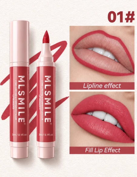 Feutre à lèvres Color Lock teinte rose avec résultat avant et après sur les lèvres