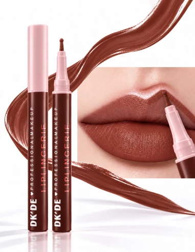 Feutre contour à lèvres Ink Crush marron chaud avec aperçu du maquillage