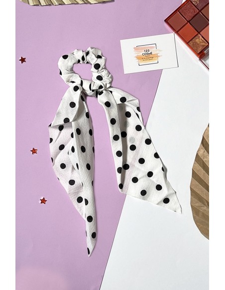 Chouchou foulard blanc à petit pois