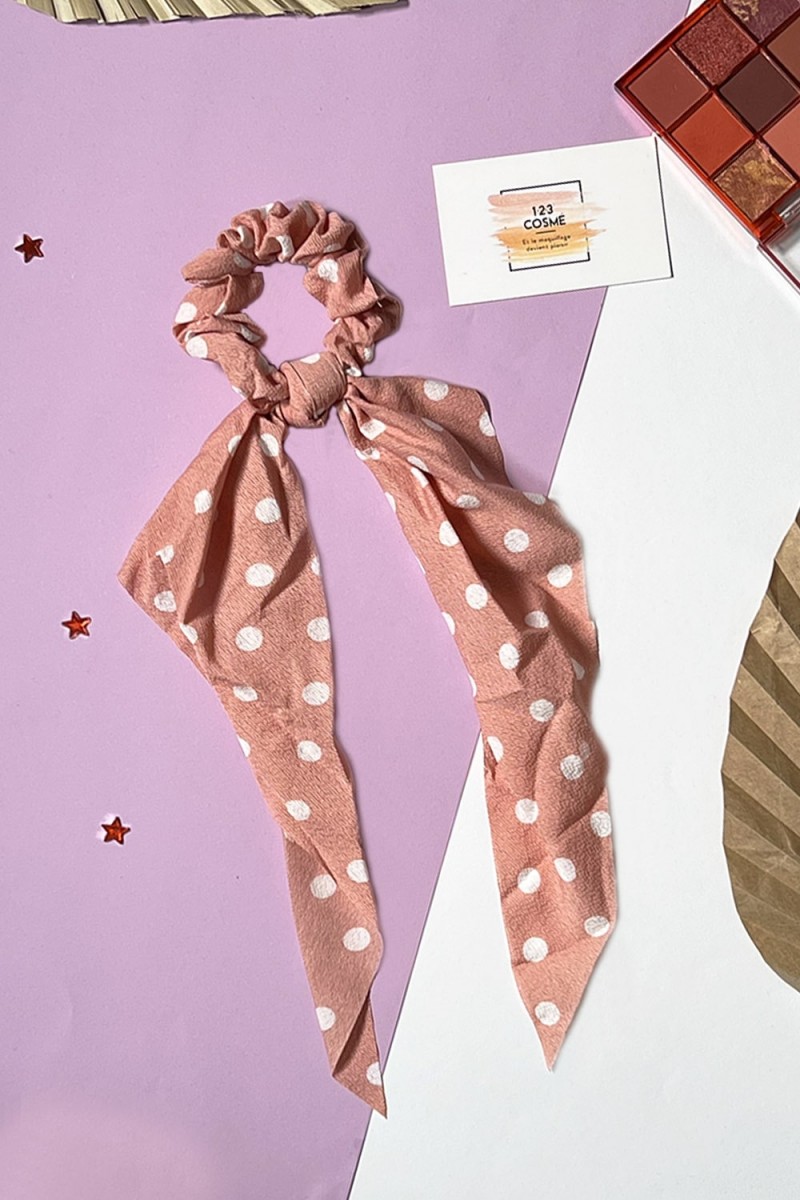 Chouchou foulard rose à petit pois