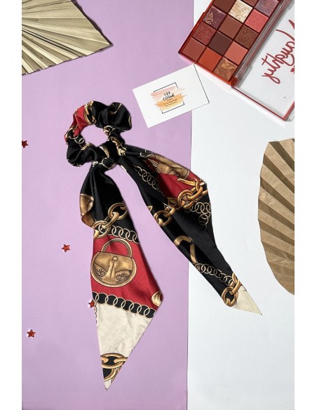 Chouchou foulard imprimé chaine noir