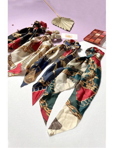 Chouchou long imprimé chaine noir - 123 Cosmé