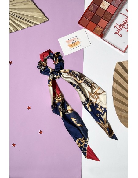 Chouchou foulard imprimé chaine bleu