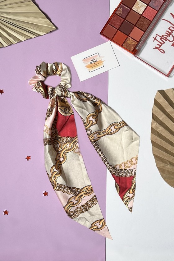 Chouchou foulard imprimé chaine rose