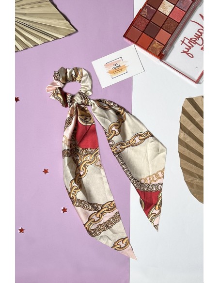 Chouchou foulard imprimé chaine rose